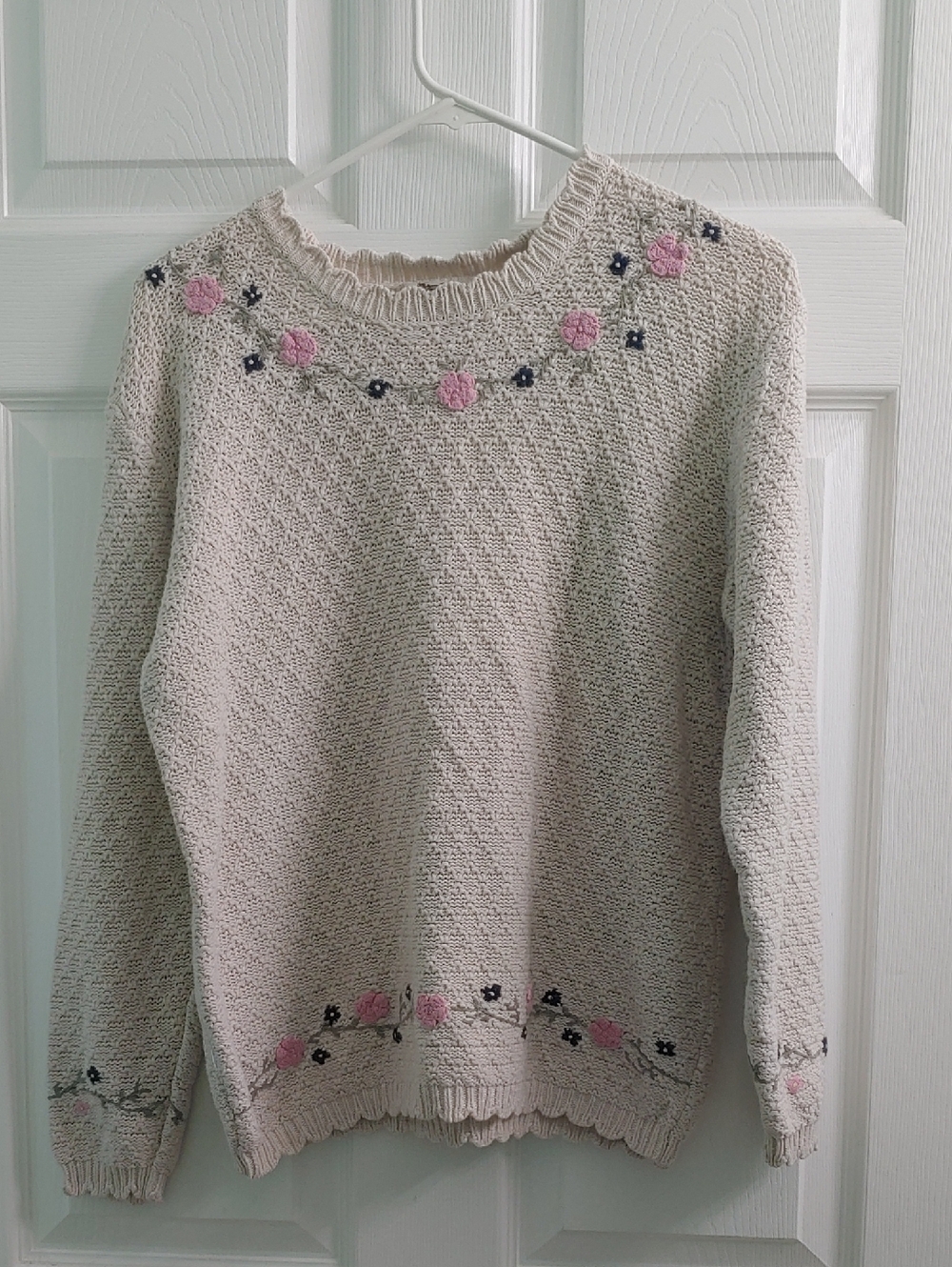Northern Reflections Sweater Cream And Pink Floral Knit Women's Size S